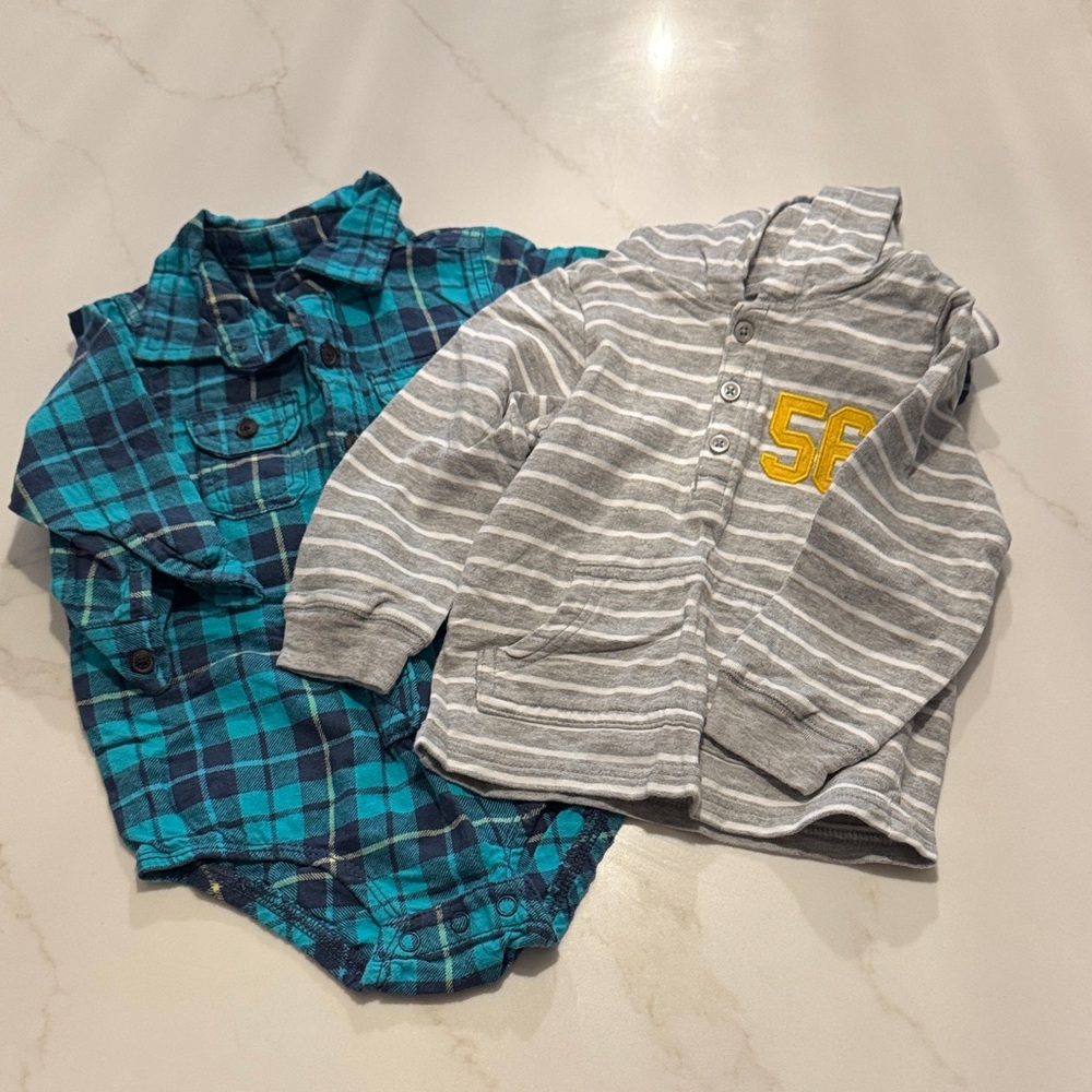 Plaid Blue and Gray Striped Toddler Shirt Set